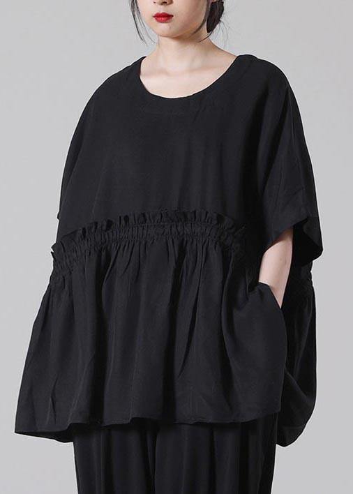 Organic Black Batwing Sleeve Cotton Summer Shirts