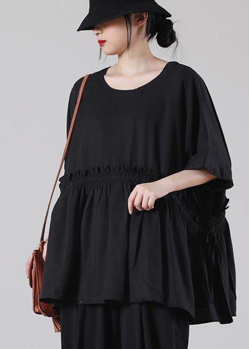 Organic Black Batwing Sleeve Cotton Summer Shirts