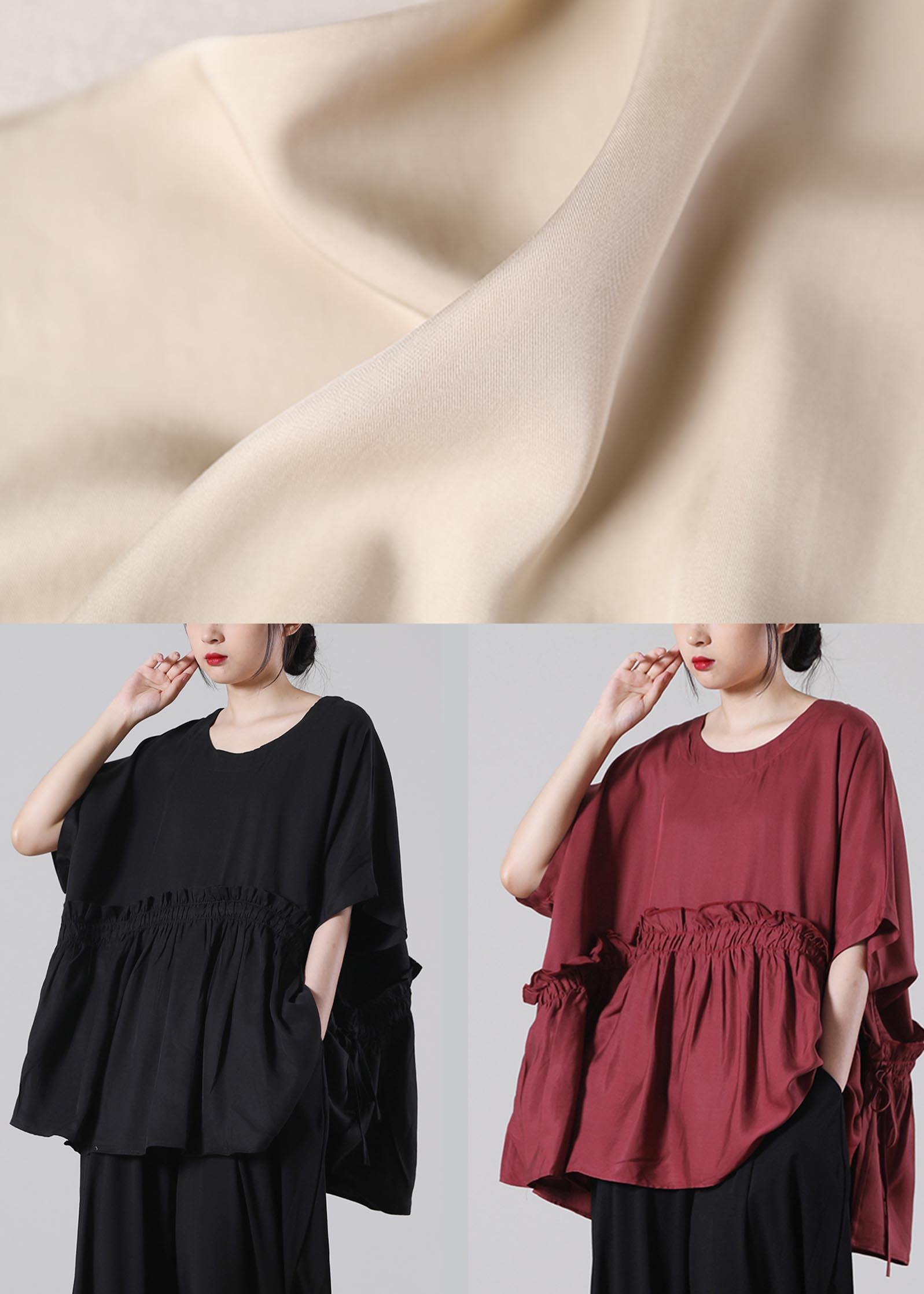 Organic Black Batwing Sleeve Cotton Summer Shirts