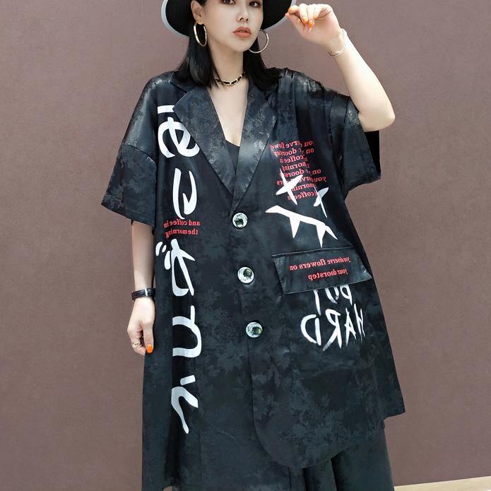 Organic Black Graphic Button Long sleeve Two Piece Set