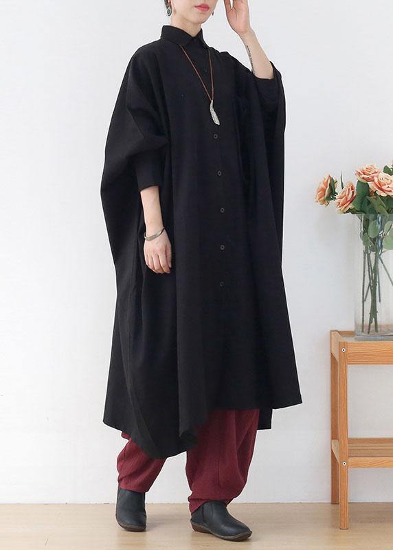 Organic Black Peter Pan Collar Button Fall Long Sleeve Coat