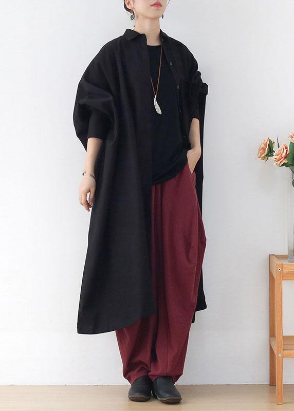 Organic Black Peter Pan Collar Button Fall Long Sleeve Coat