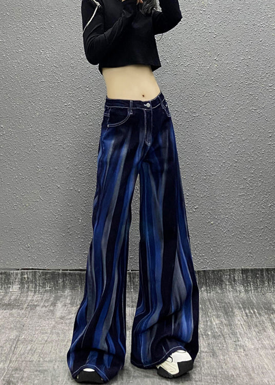 Organic Blue Pockets Tie Dye Denim Wide Leg Pants Spring