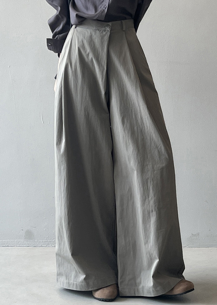 Organic Grey Pockets High Waist Cotton Wide Leg Pants Spring