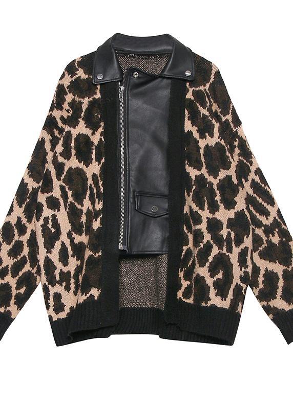 Organic Leopard Fashion Coats Women Cotton lapel zippered outwear