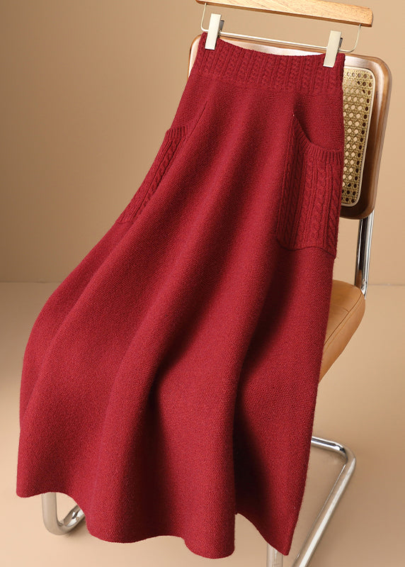 Organic Light Camel Pockets Woolen Knit Skirt Winter