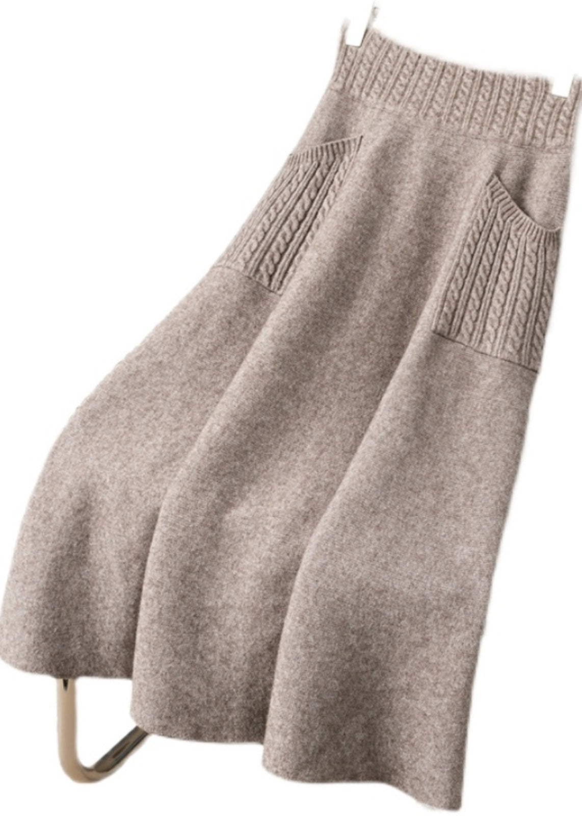 Organic Light Camel Pockets Woolen Knit Skirt Winter