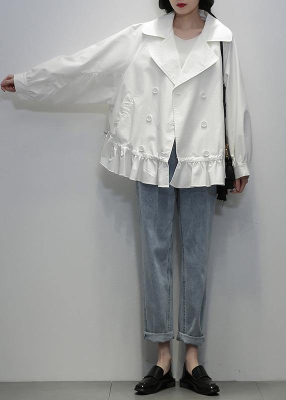 Organic Notched double breast  crane coats white oversized outwear