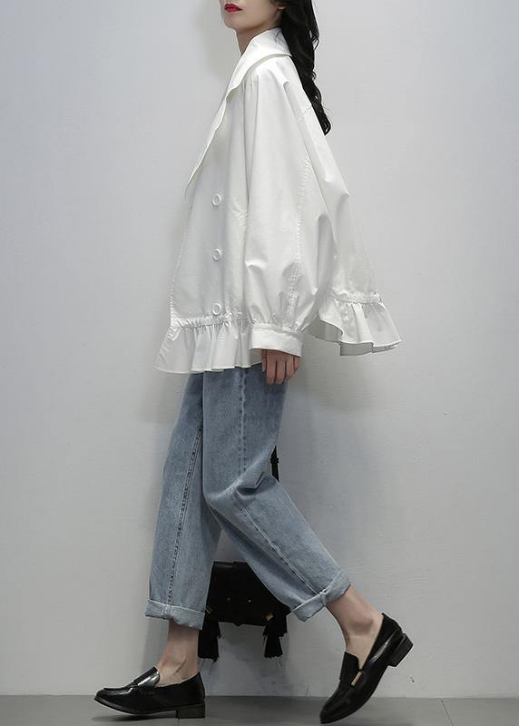 Organic Notched double breast  crane coats white oversized outwear