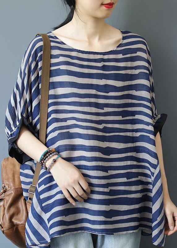 Organic Blue Striped Blouse O Neck Top Photography