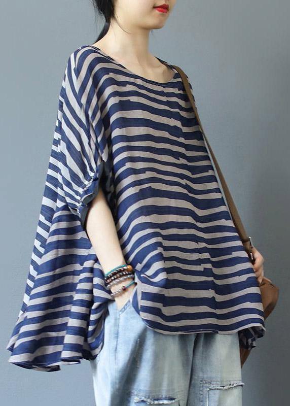 Organic Blue Striped Blouse O Neck Top Photography