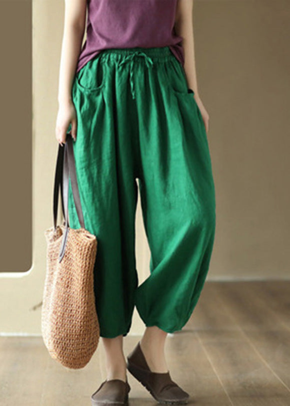 Organic Orange Elastic Waist Solid Linen Crop Pants