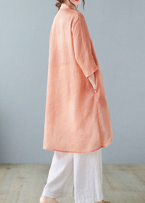 Organic Orange Embroideried Linen Shirt Top Half Sleeve