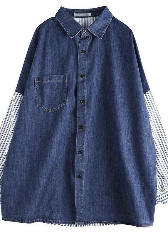 Organic Patchwork Shirts Women Denim Blue Tops