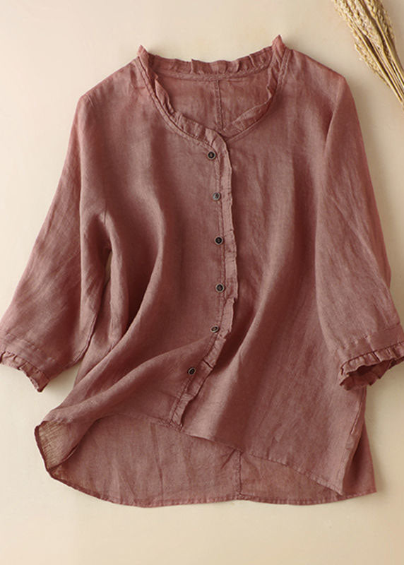 Organic Purple Ruffled Button Tops Half Sleeve