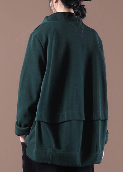 Organic Tea Green Zip Up Stand Collar Short Coats