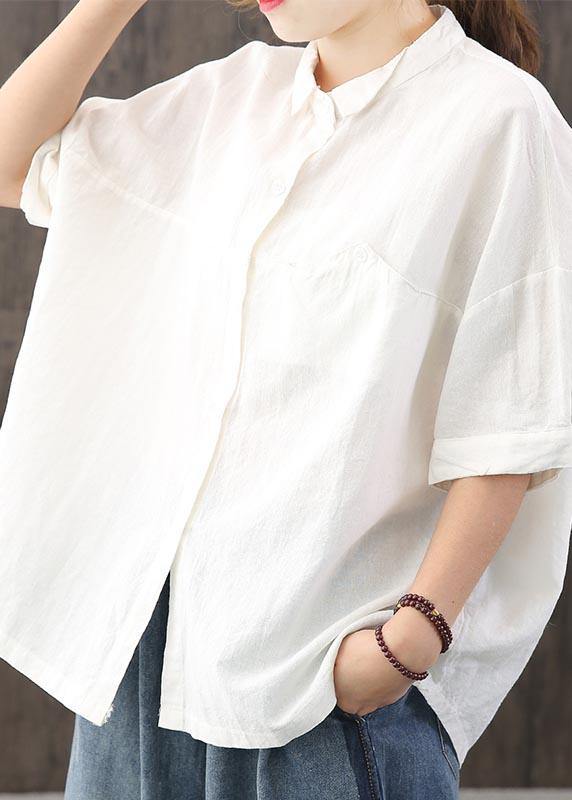 Organic White asymmetrical design Casual Cotton Linen Top Summer