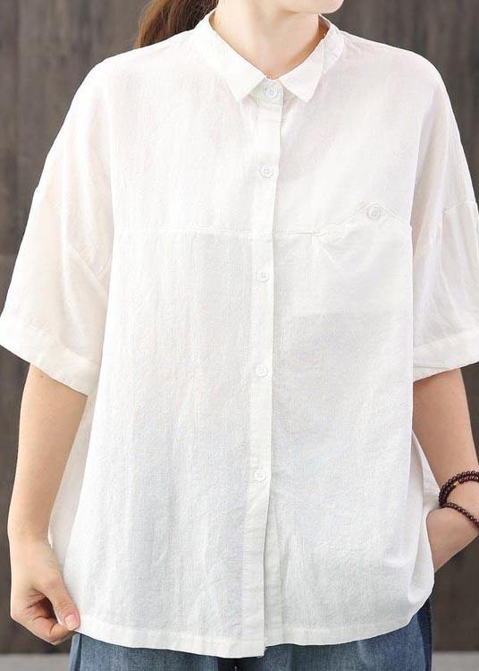 Organic White asymmetrical design Casual Cotton Linen Top Summer