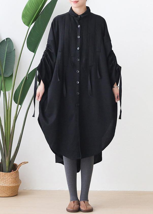 Organic black cotton Tunics lapel low high design Kaftan  Dresses