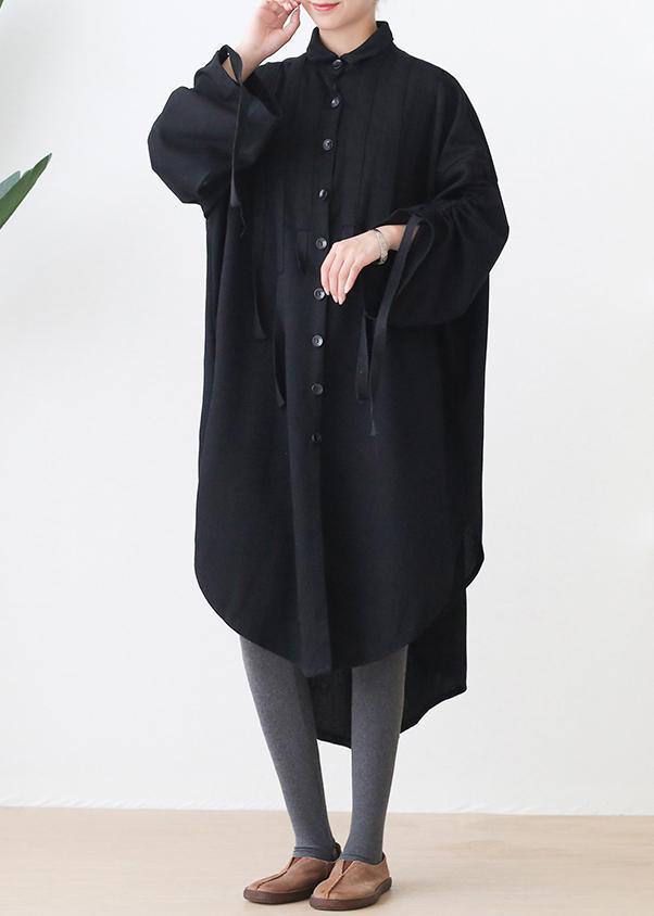 Organic black cotton Tunics lapel low high design Kaftan  Dresses