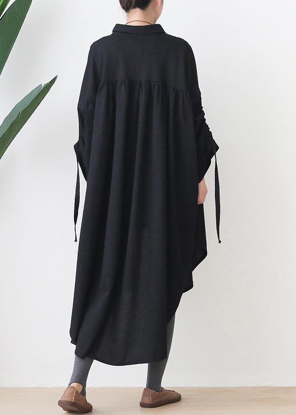 Organic black cotton Tunics lapel low high design Kaftan  Dresses