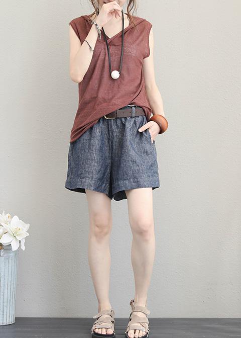 Organic brown cotton clothes For Women sleeveless short hooded blouse