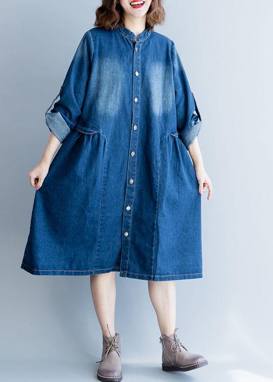 Organic denim blue embroidery Fine clothes For Women Wardrobes striped collar fall outwears