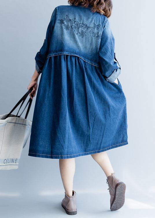 Organic denim blue embroidery Fine clothes For Women Wardrobes striped collar fall outwears