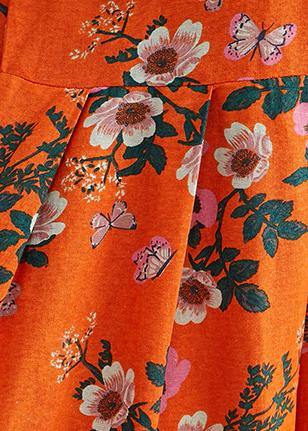 Organic o neck Cinched summer quilting clothes Catwalk orange floral Traveling Dress