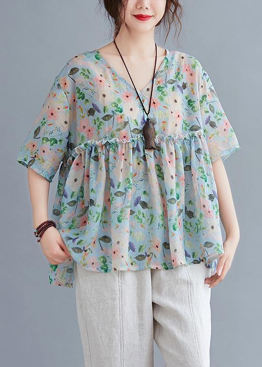 Organic v neck Ruffles summer tops Fashion Ideas floral blouse