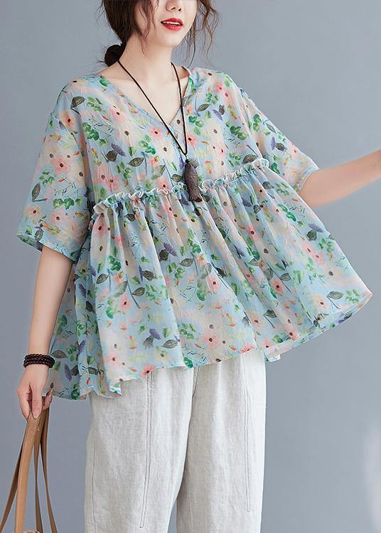 Organic v neck Ruffles summer tops Fashion Ideas floral blouse