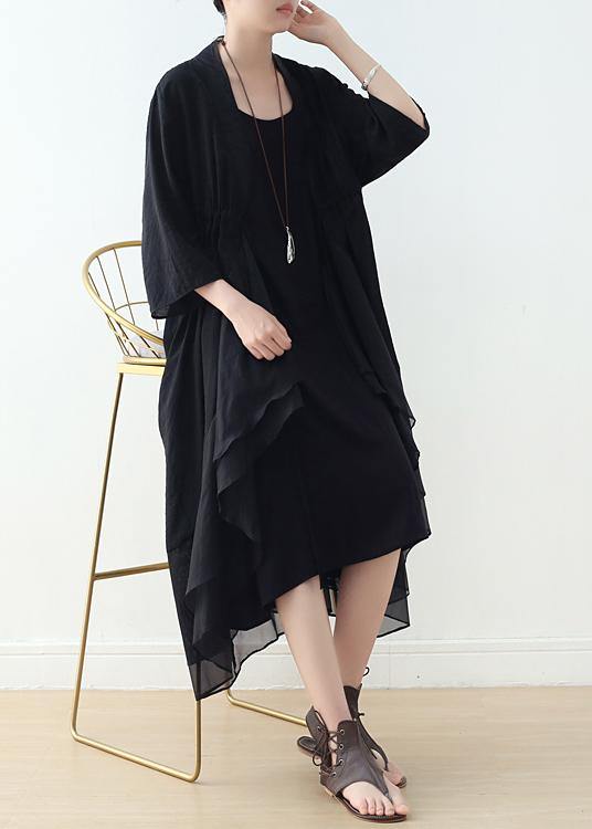 Organic v neck asymmetric cotton Tunics Sewing black A Line Dress