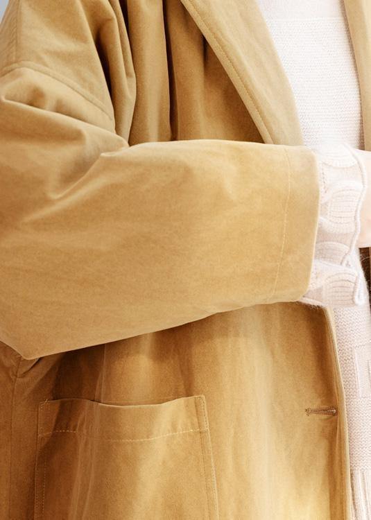 Organic yellow fine trench coat Sewing  big pockets women coats