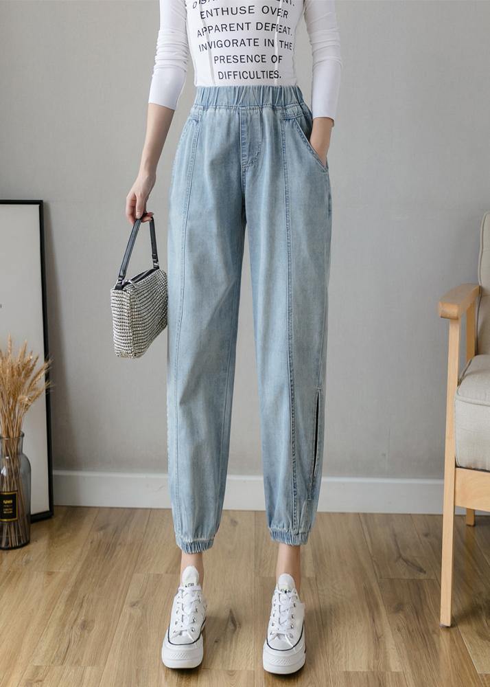 Organic Spring Casual Pants Slim Denim Blue Fashion Ideas Elastic Waist Pants