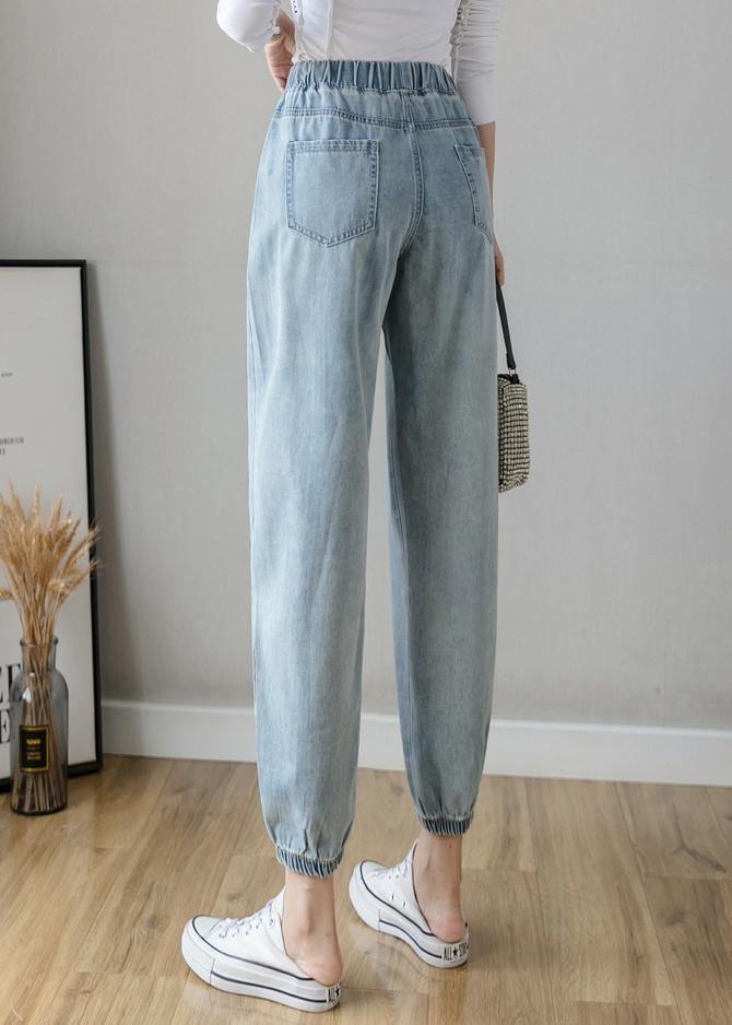 Organic Spring Casual Pants Slim Denim Blue Fashion Ideas Elastic Waist Pants