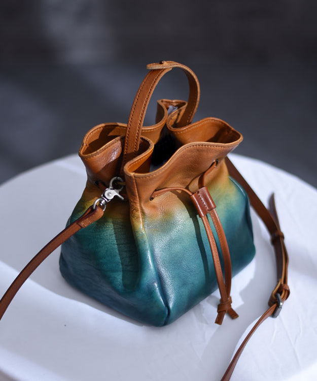 Original Blue Gradient Hand Painted Drawstring Crossbody Bag