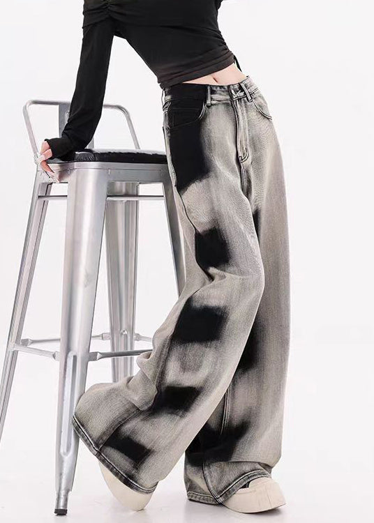 Original Design Gradient Tie Dye Denim Wide Leg Pants Spring