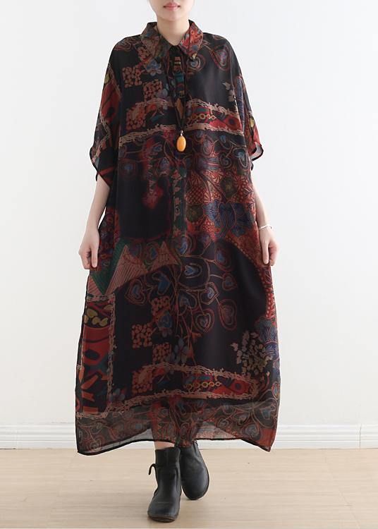 Original Design Polo Neck Print Chiffon Robe Summer