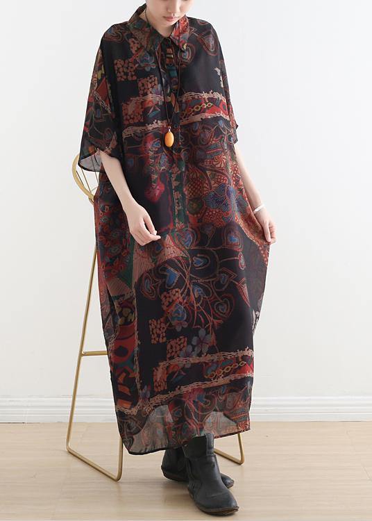 Original Design Polo Neck Print Chiffon Robe Summer