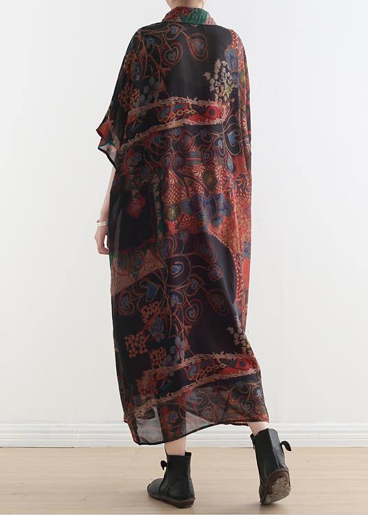 Original Design Polo Neck Print Chiffon Robe Summer