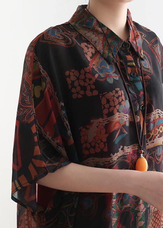 Original Design Polo Neck Print Chiffon Robe Summer