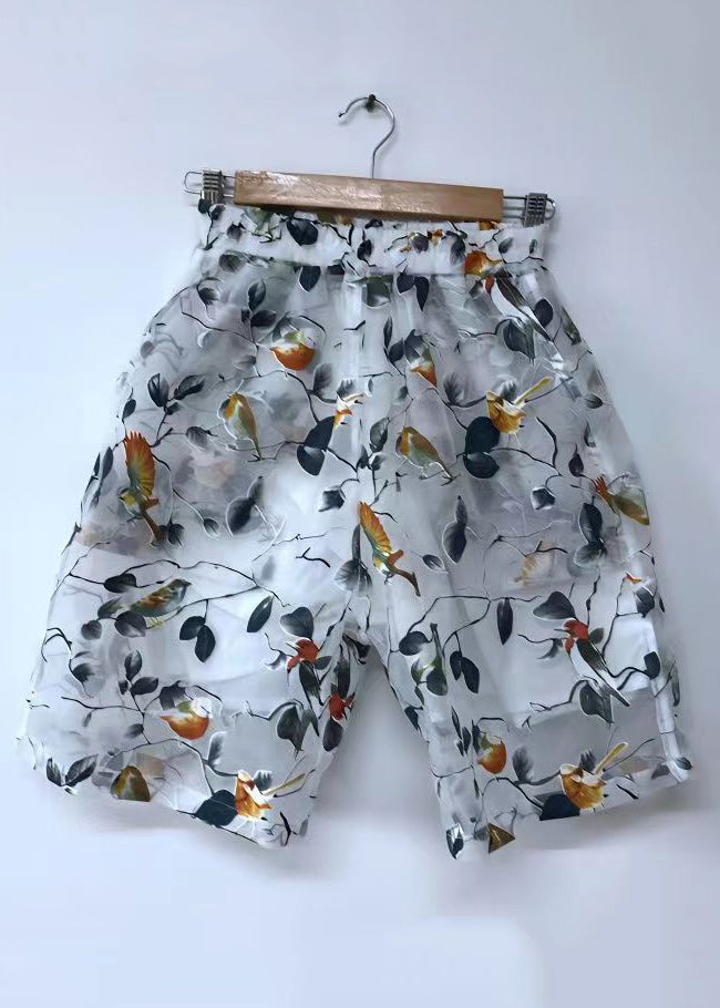 Original Design White Print Organza Men Beach Shorts Summer