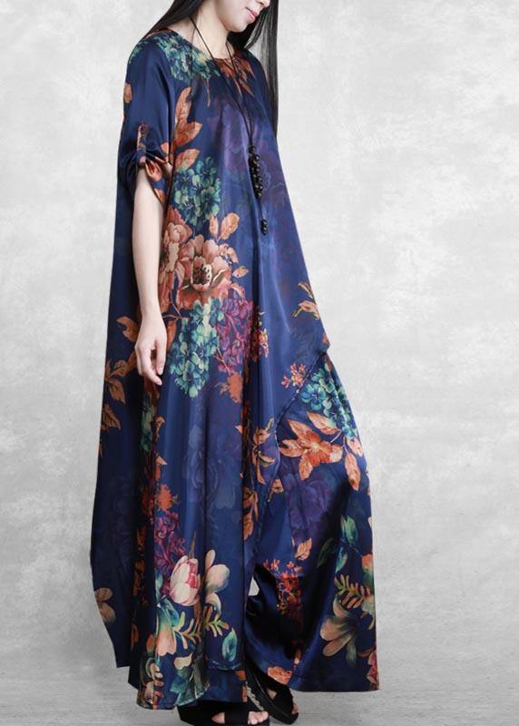 Original Literature And Art Blue Printing Large Mulberry Silk Suit Irregular Medium Long Casual Silk Two Piece Set