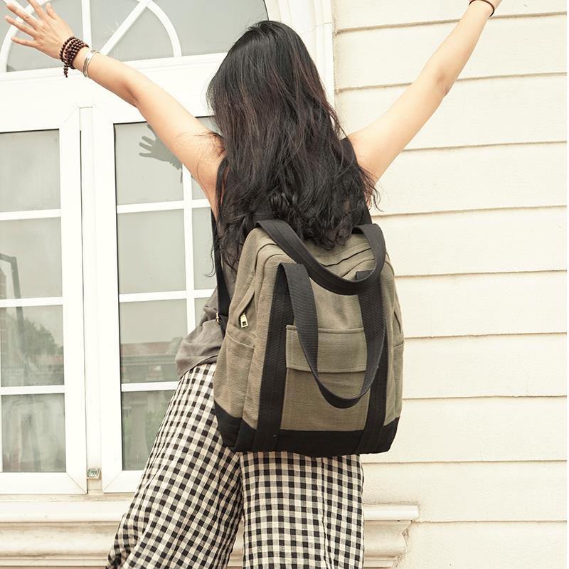 Original stitching single shoulder backpack dual-use canvas bag big bag