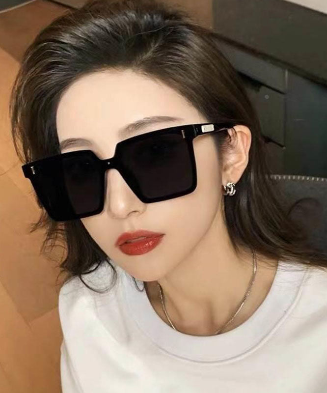 Oversize Black Temperament Square Large Frame Sunglasses