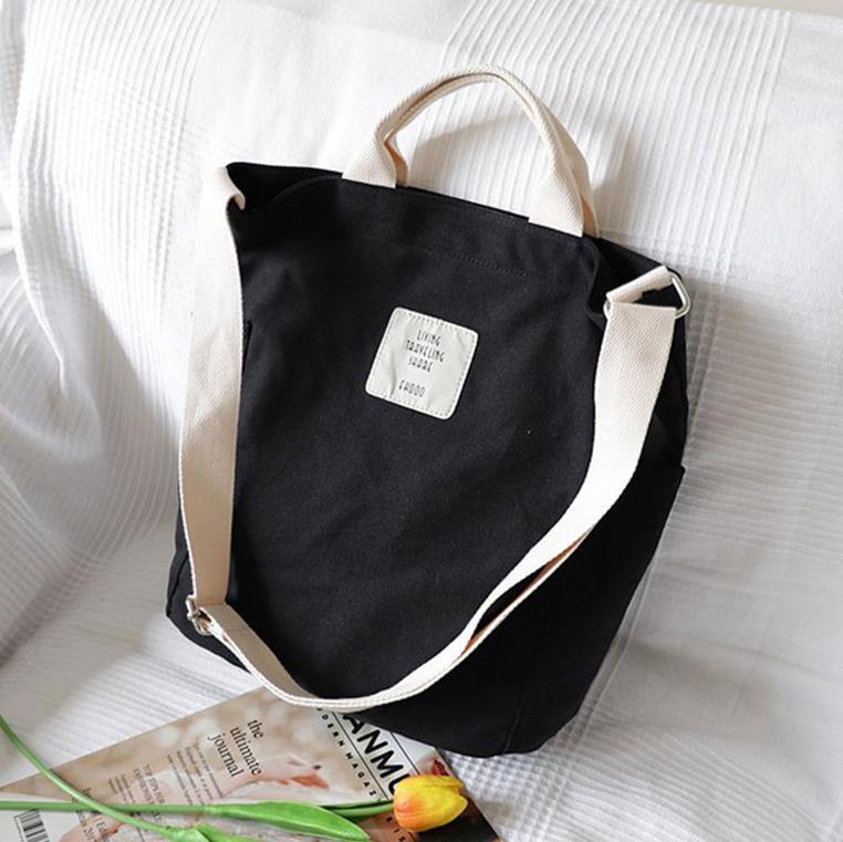 Oversized Beautiful Casual Patchwork Large black Canvas Shoulder Bag