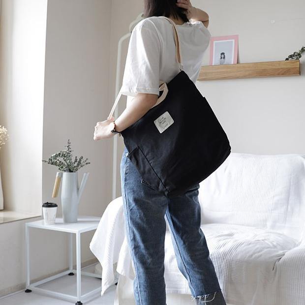 Oversized Beautiful Casual Patchwork Large black Canvas Shoulder Bag