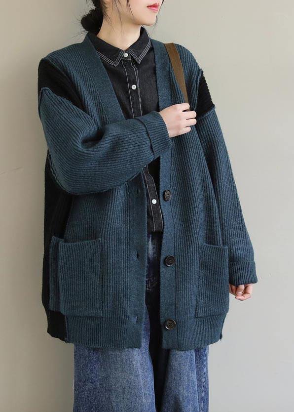 Oversized Spring Green Knit Sweat Tops Oversize V Neck Button Down Sweater Tops