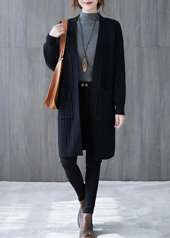 Oversized black knit cardigans fall fashion pockets baggy knit sweat coats