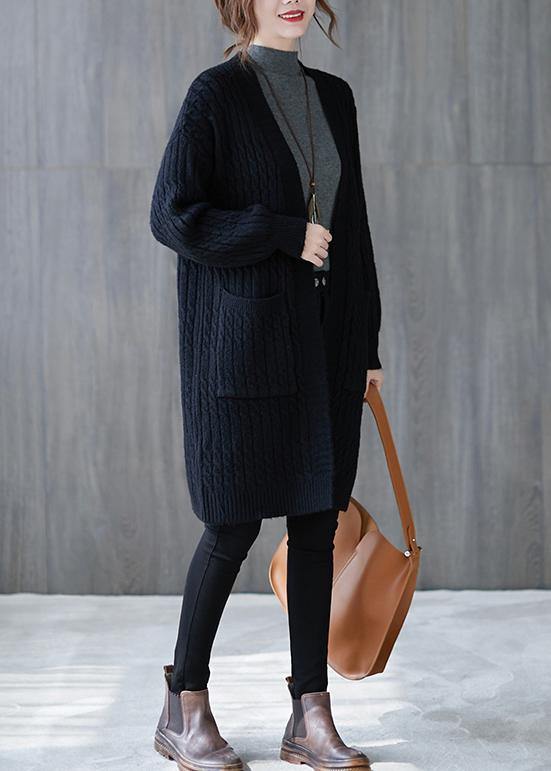 Oversized black knit cardigans fall fashion pockets baggy knit sweat coats